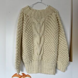 Cozy Cream Cable Knit Long Sweater. Handmade